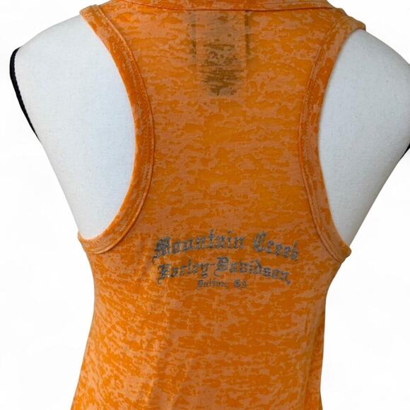 Y2K VTG. Harley Davidson ALL OVER GRAPHIC ORANGE BURN OUT TANK TOP SMALL  #3 - Picture 7 of 8